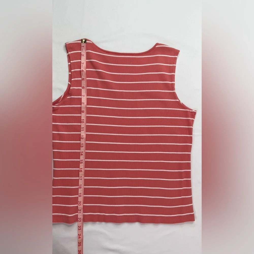Spa by Chico's Terracotta and White Striped Tank Top Ribbed Knit Size Large - Picture 7 of 7